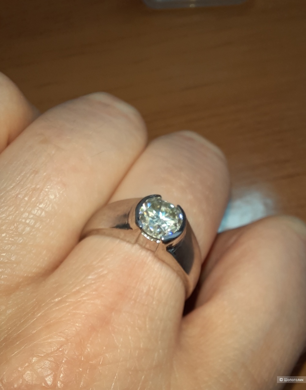 Перстень серебро, муассанит 1.03 Ct VVS1, 17 размер (7 евро)