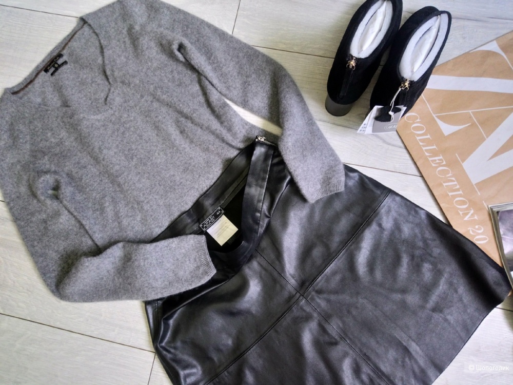 Сет джемпер 100% кашемир Massimo Dutti + кожаная юбка APART , размер S