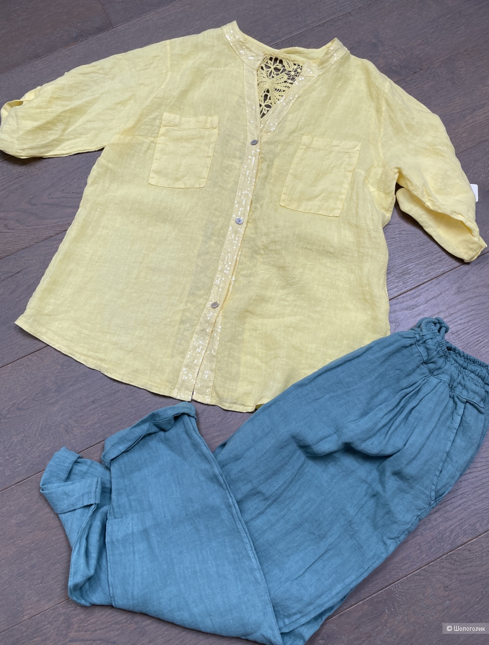 Рубашка накидка ажур PURE LINO, oversize