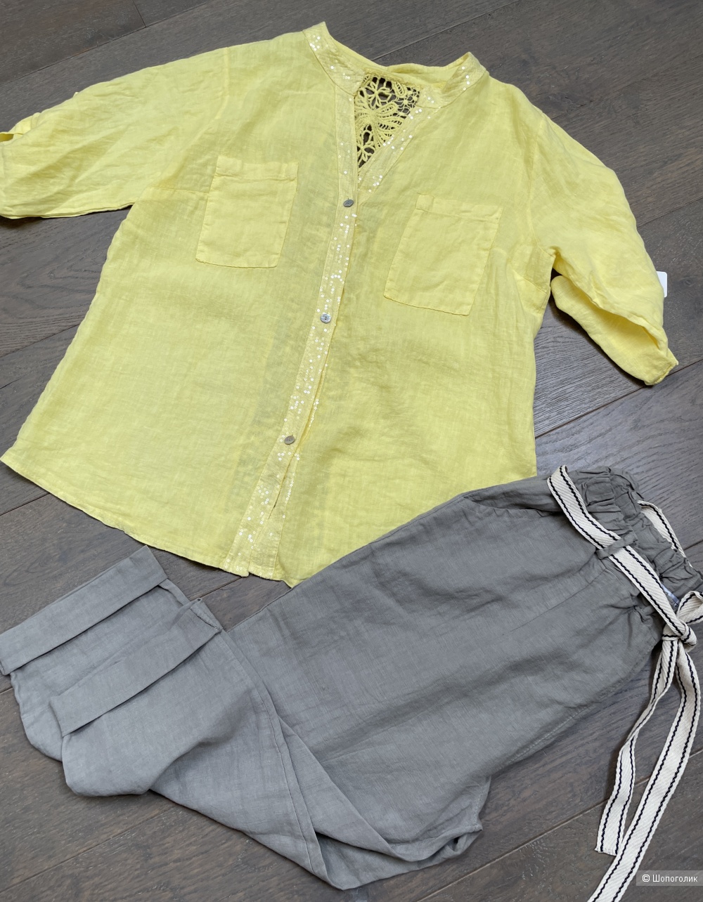 Рубашка накидка ажур PURE LINO, oversize