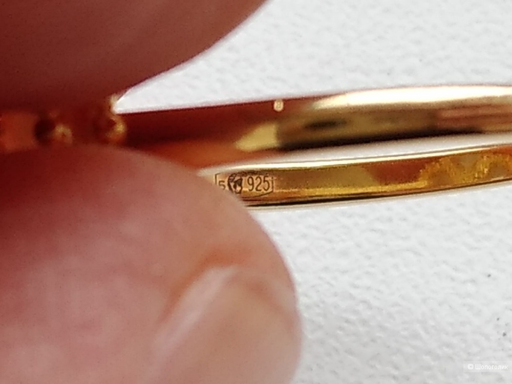 Кольцо с натуральным перламутром из серебра 925 с покрытием желтым золотом (18 р-р).