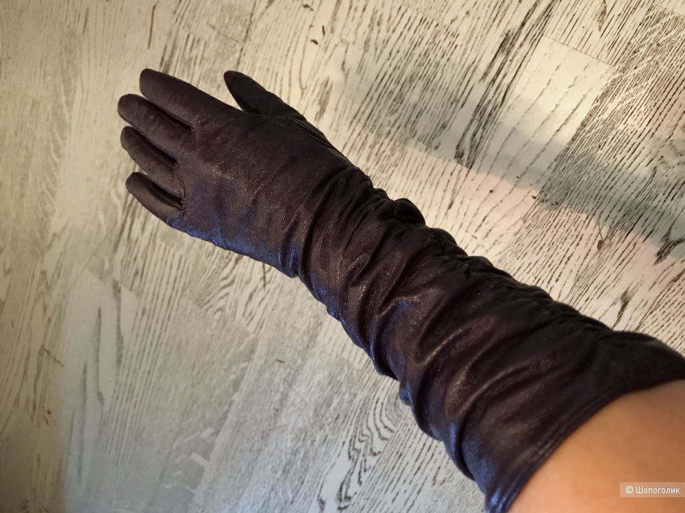 Кожаные лаковые перчатки, размер 7