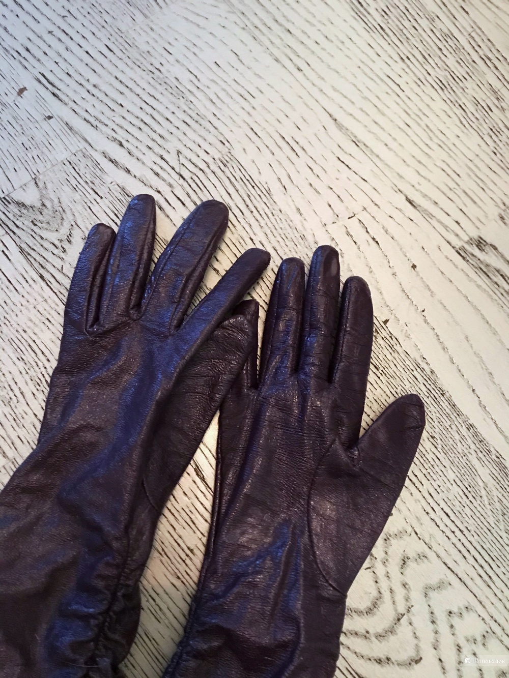 Кожаные лаковые перчатки, размер 7