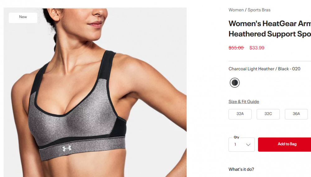Спортивное бра Under Armour, размер 34DD (75E)