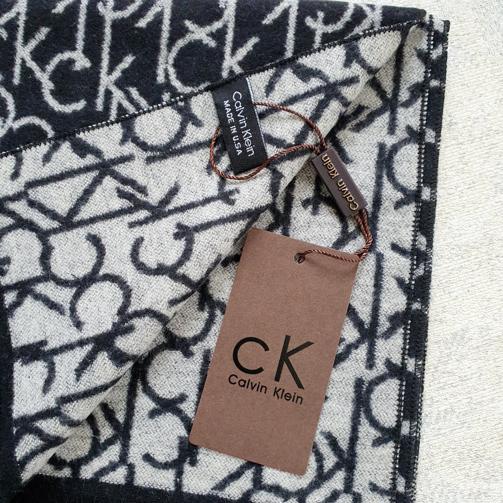 Мужской шарф Calvin Klein кашемир черно-серый