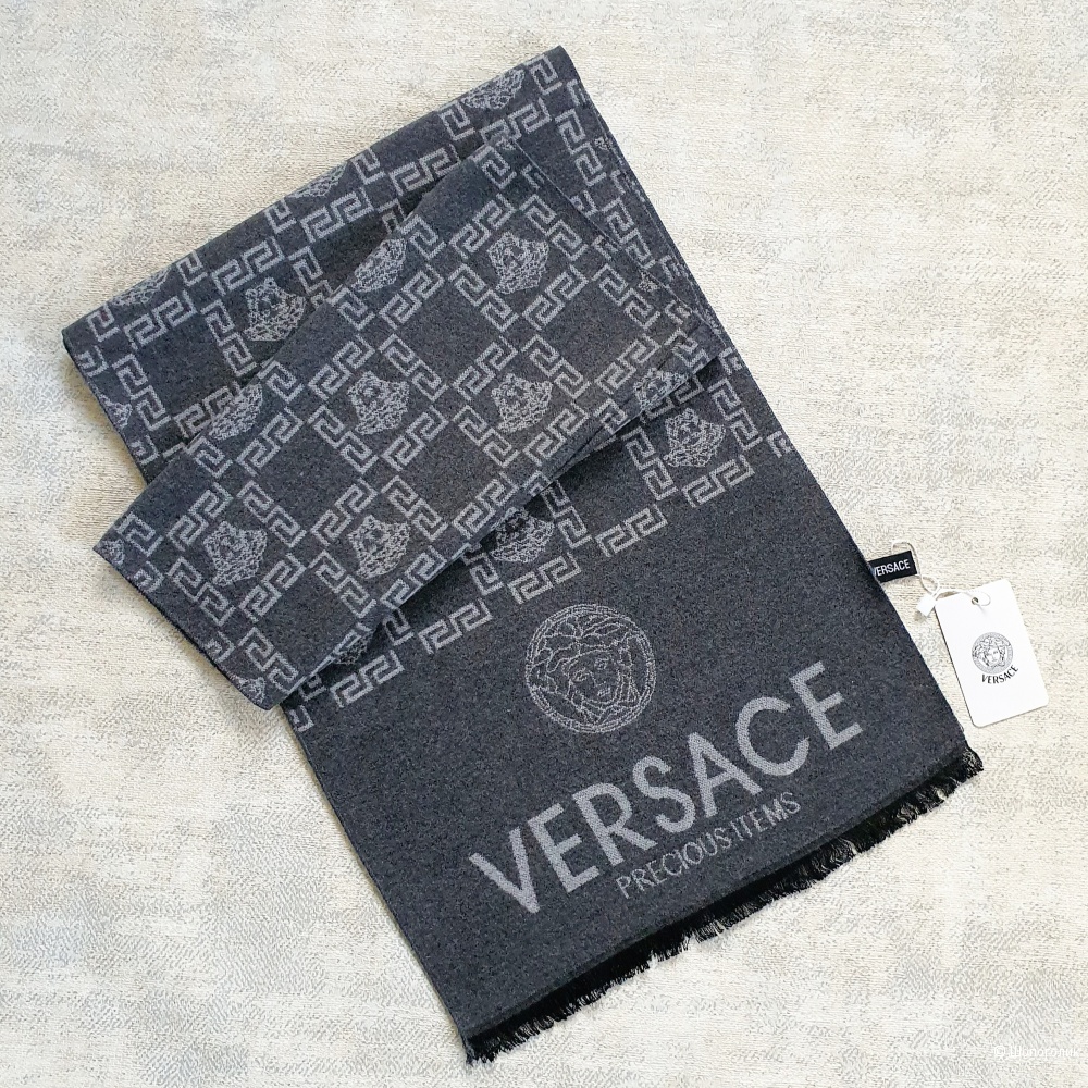 Мужской шарф Versace кашемир серый