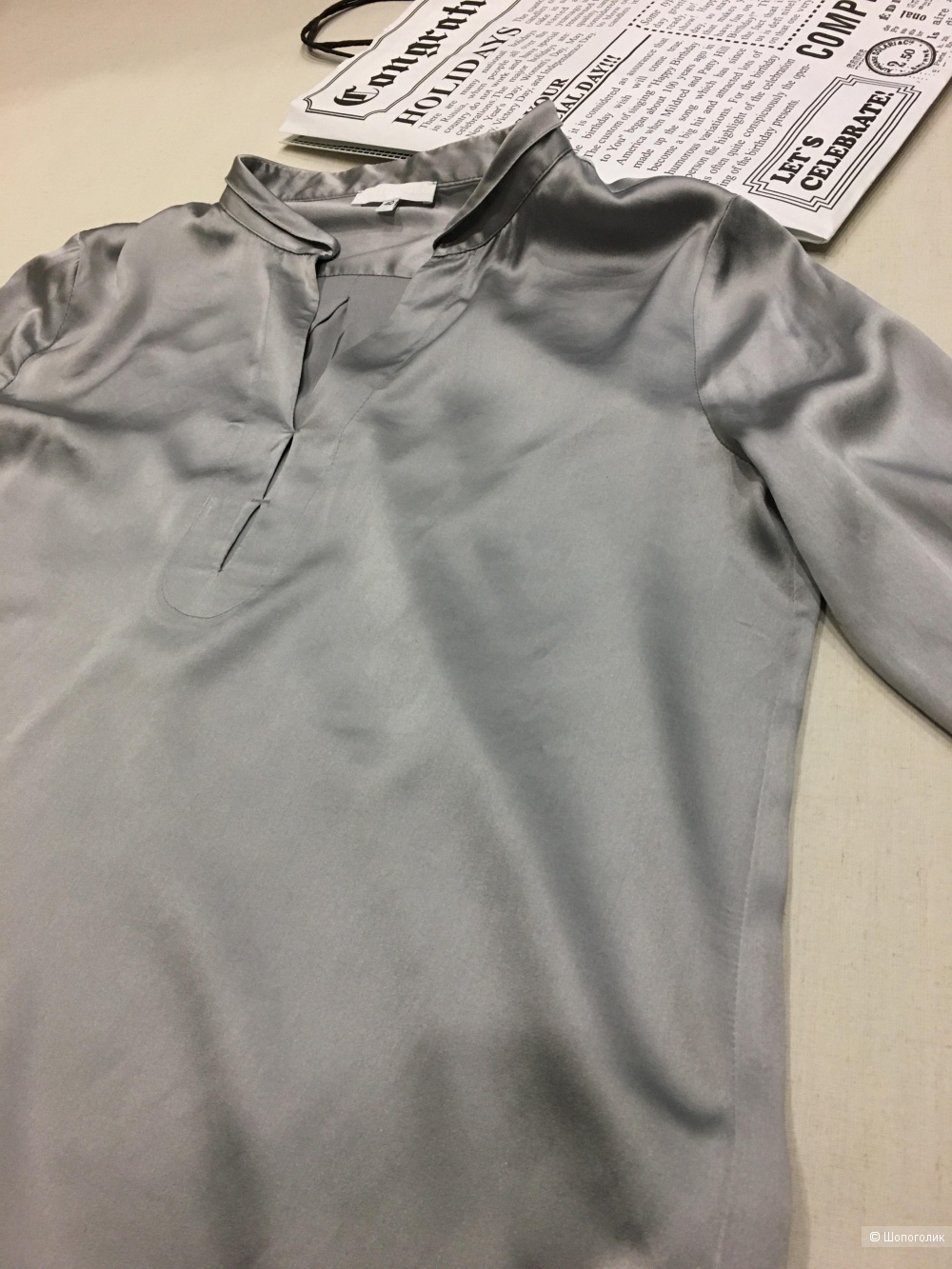 Шелковая блуза бренда Renette Kurras в цвете серебро, размер L