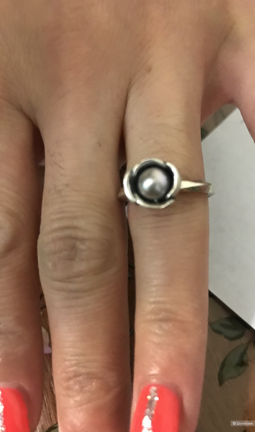 Кольцо с жемчугом Pandora 17 размер
