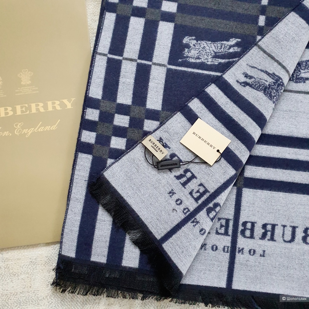 Мужской шарф Burberry кашемир синий