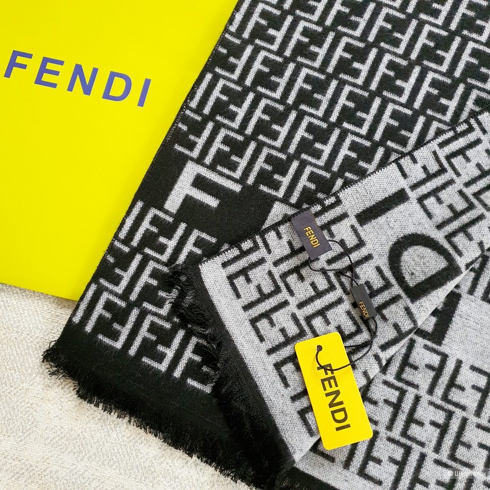 Мужской шарф Fendi кашемир новый черно-серый