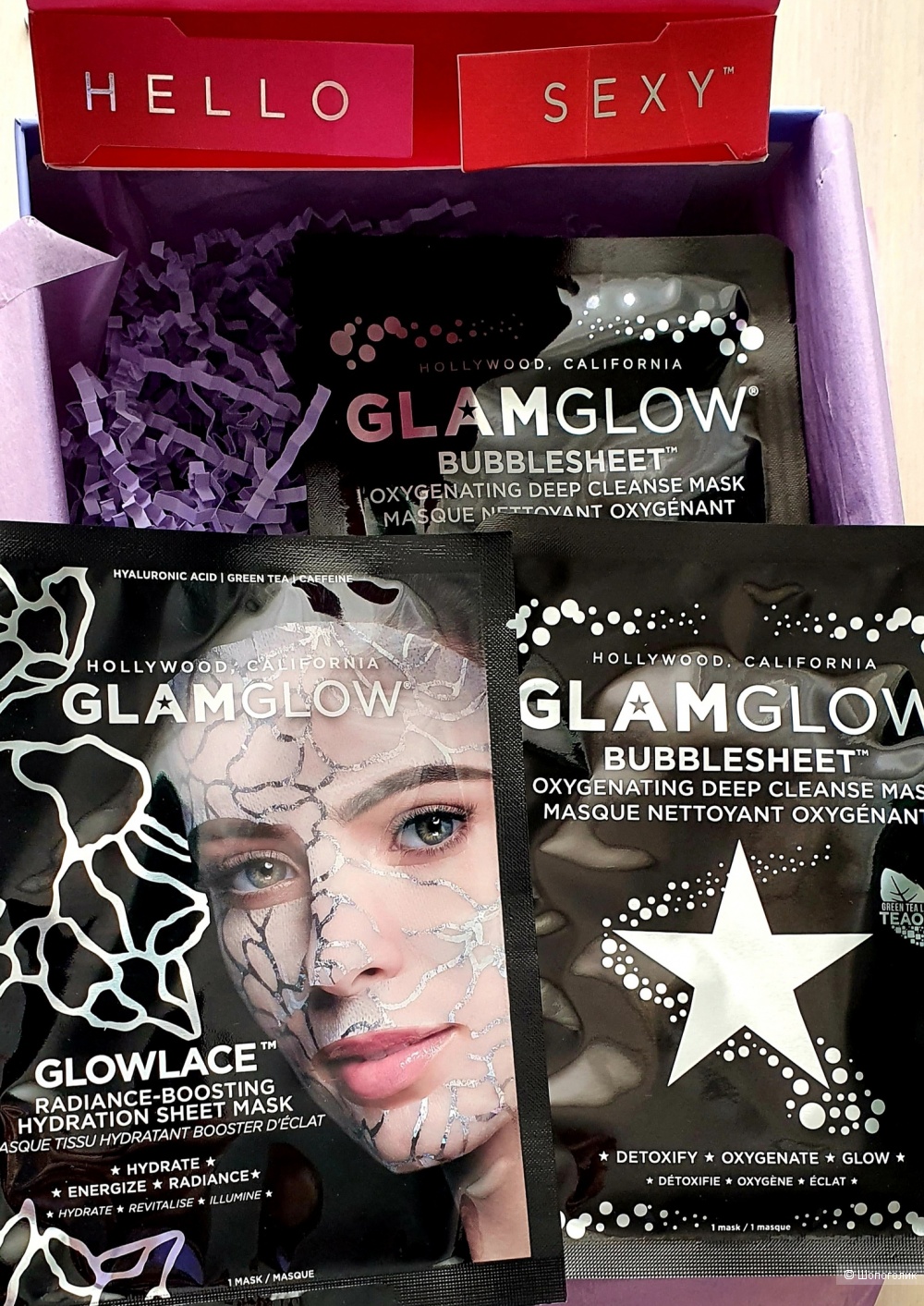 Glam Glow selfie-approved: cleanse + glow sheet mask trio (косметический набор)
