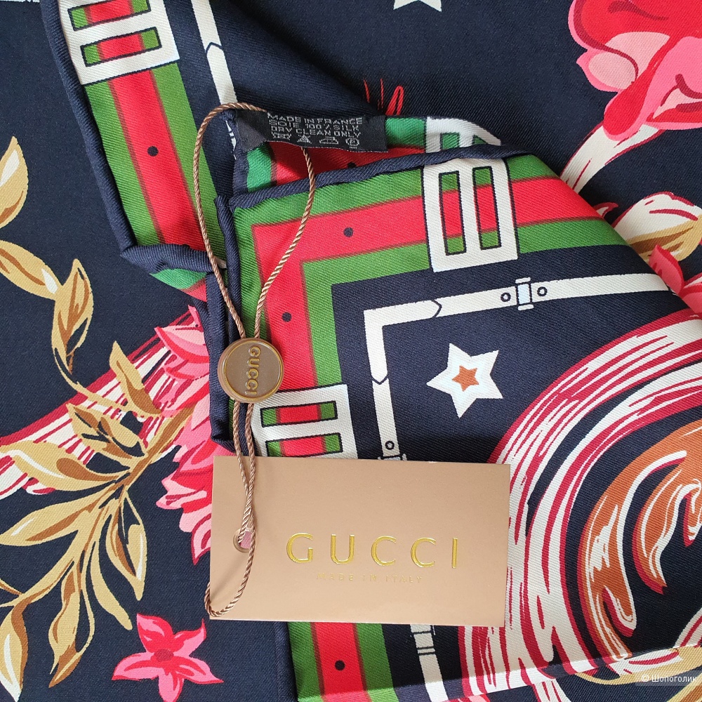 Платок Gucci черный с красным узором шелковый