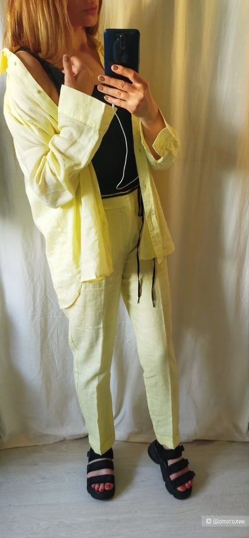 Льняные брюки Мango размер 40 цвет лимонный