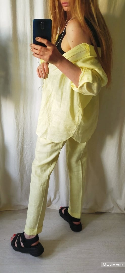 Льняные брюки Мango размер 42 цвет лимонный