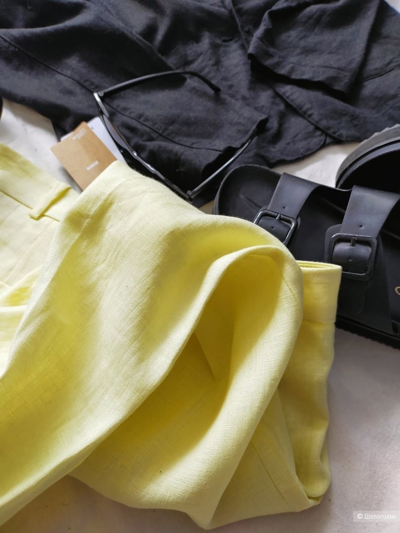 Льняные брюки Мango размер 42 цвет лимонный