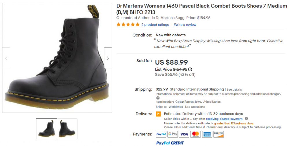 Ботинки Dr. Martens 1460 Pascal Virdginia, размер US 7 / UK 5 / EU 38