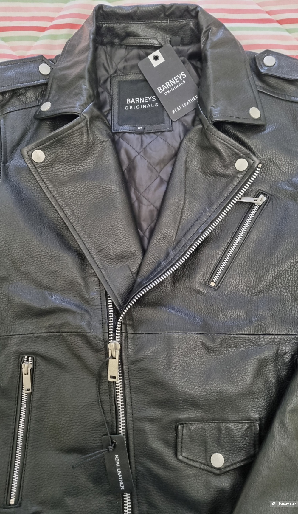 Мужская кожаная куртка ASOS бренда Barneys Originals (M) 48-50