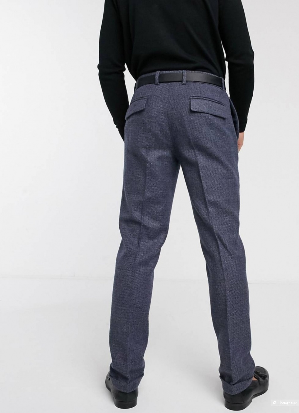Синие твидовые брюки с добавлением шерсти Asos размер 46-48
