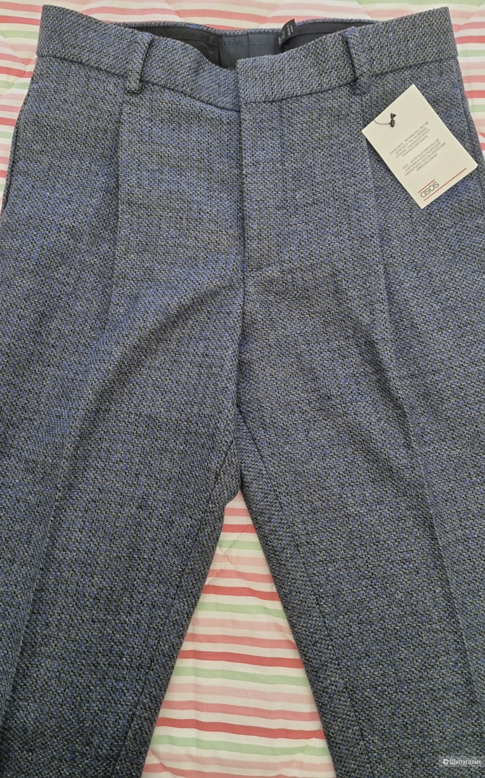 Синие твидовые брюки с добавлением шерсти Asos размер 46-48