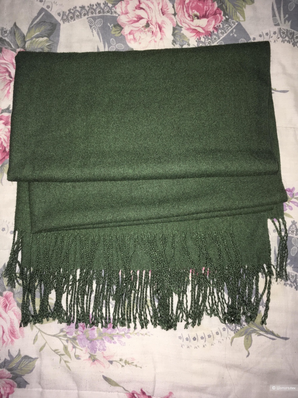 Зелёный шерстяной шарф no name 184*65,5