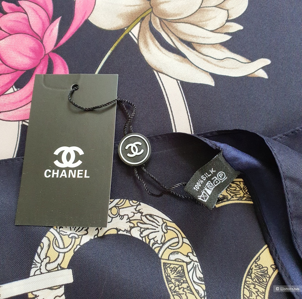 Платок Chanel шелк черный цветы