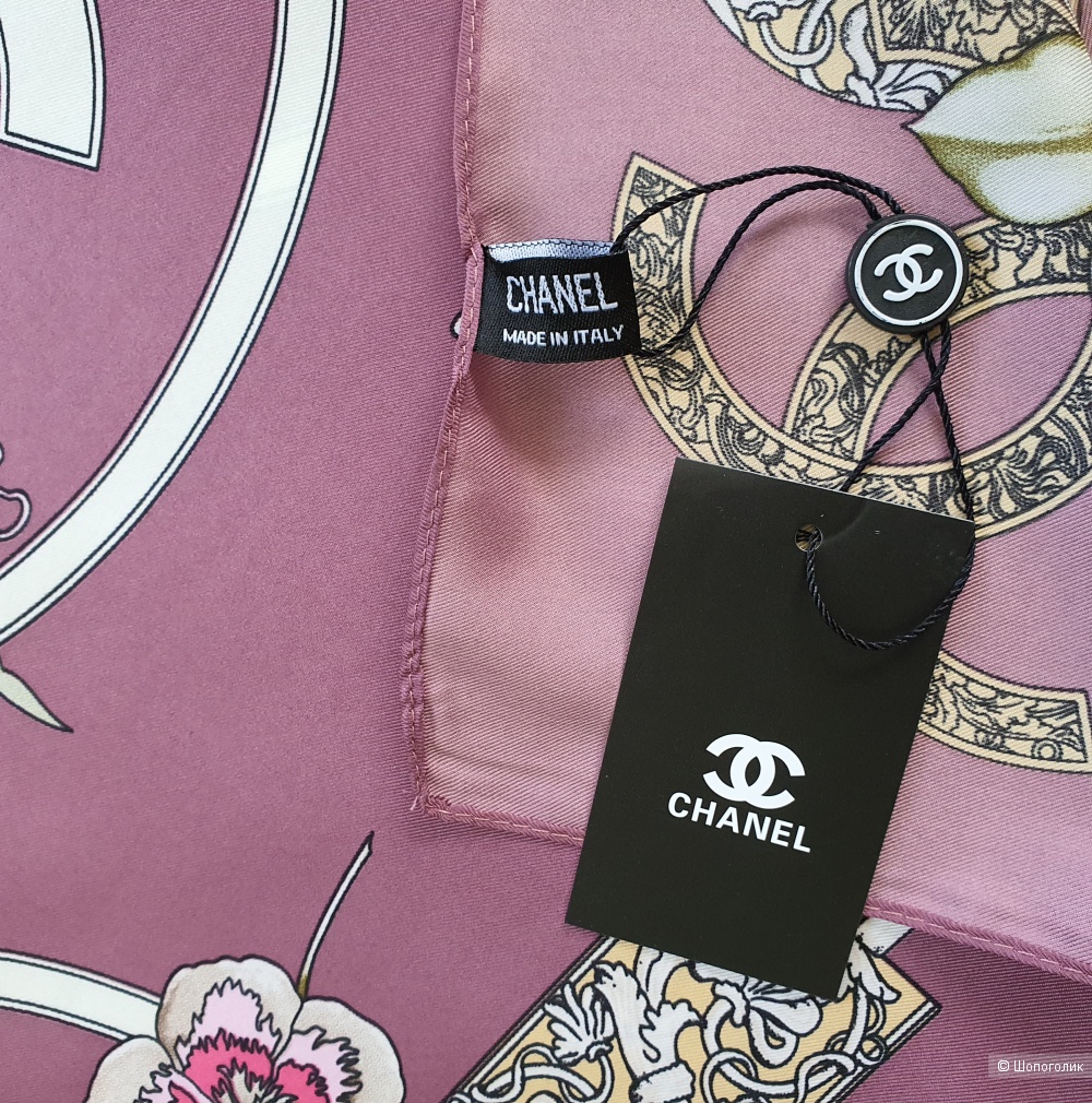 Платок Chanel шелк бордовый цветы