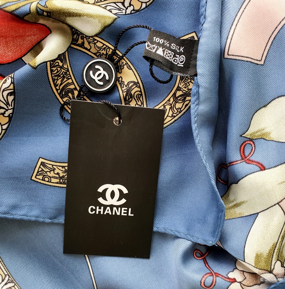 Платок Chanel шелк синий цветы
