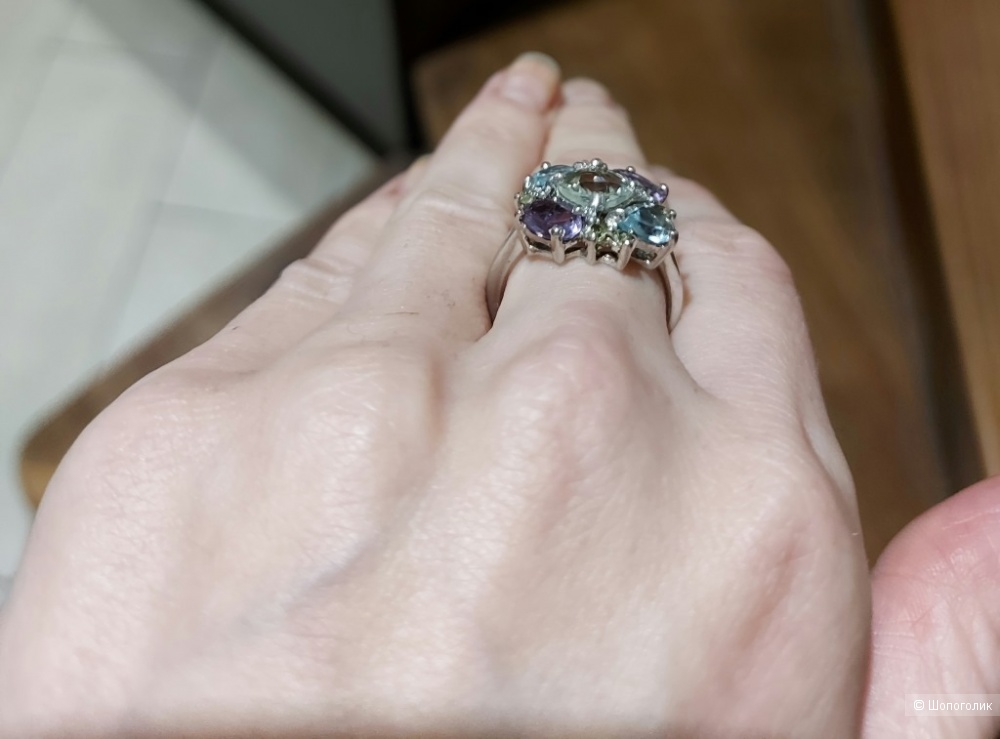 Серебряное кольцо с натуральным камнями, 17 размер