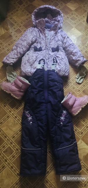 Куртка и комбинезон Детки на девочку, размер 4-5 лет и сапоги Quechua, размер 27