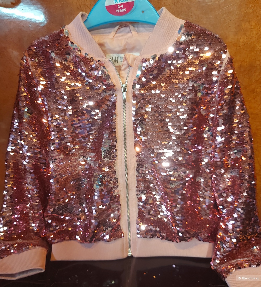 Куртка H&M розовая  в пайетках рост 110 , 4-5 лет