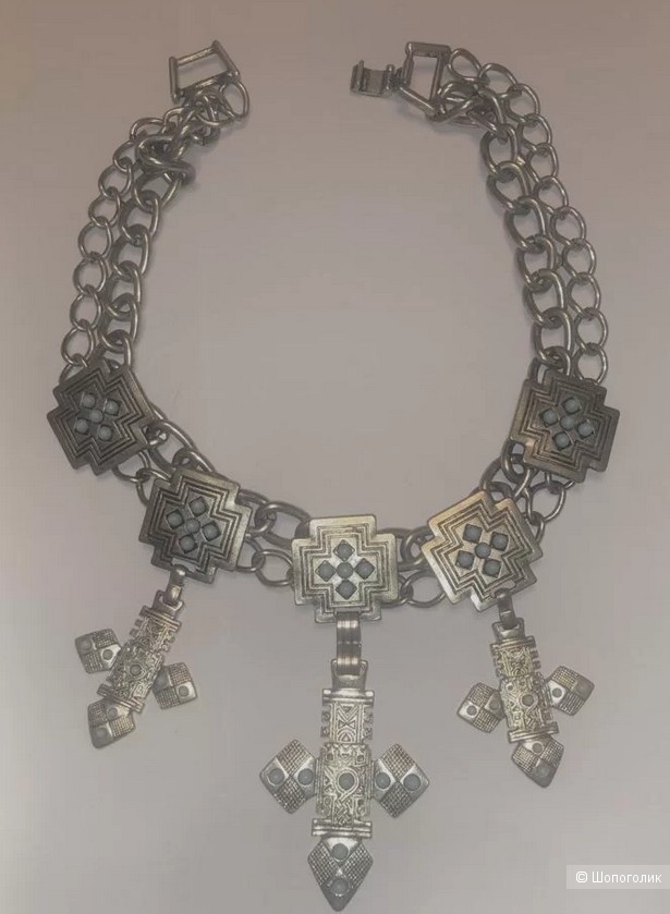 Ожерелье-ошейник из стали с бирюзой