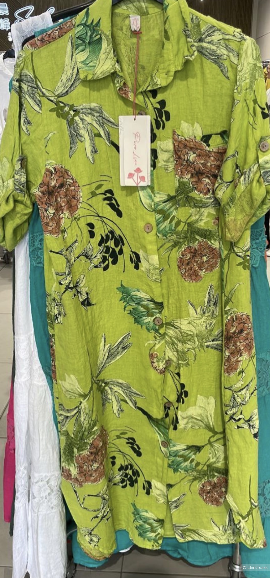 Платье рубашка лен Lino fiore lime, 42-52