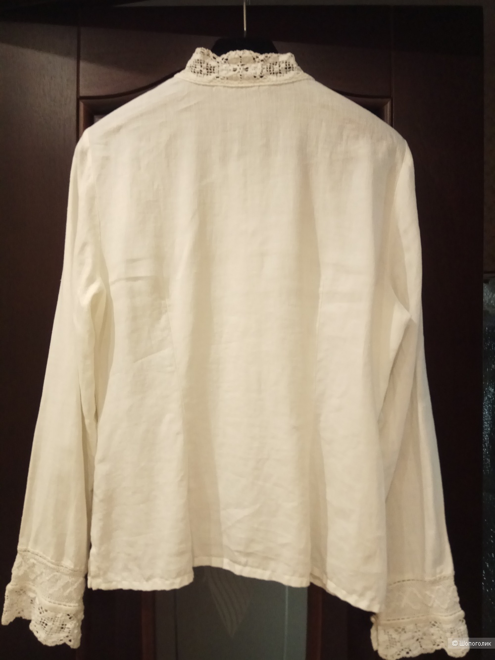 Рубашка льняная с кружевом (бохо стиль, винтаж) S 42
