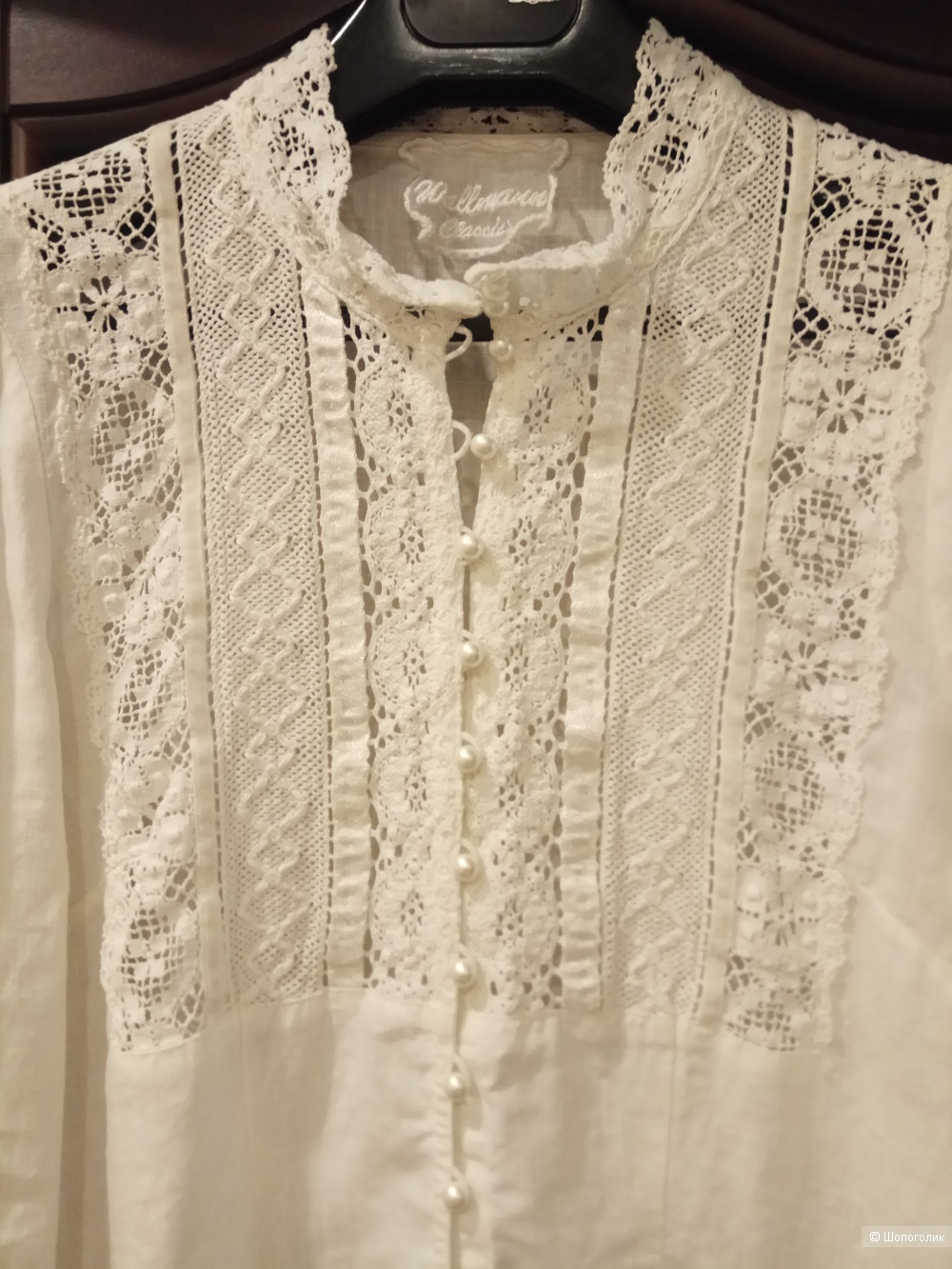 Рубашка льняная с кружевом (бохо стиль, винтаж) S 42