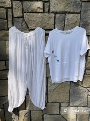 Сет брюки султанки шаровары и футболка White Jk fish, 42-50