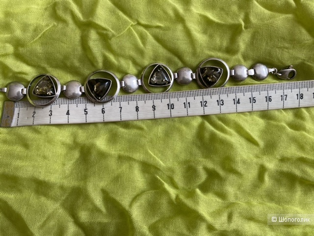 Комплект серебряный с янтарём (браслет +подвеска),м