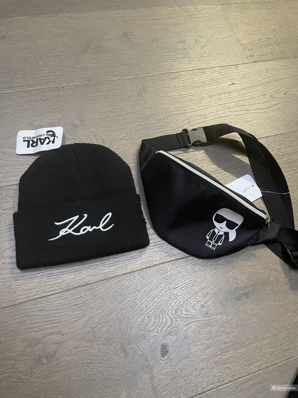 Сет шапка бини и сумка на пояс в стиле Karl Lagerfeld, one size