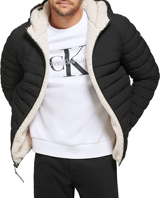 Calvin klein men's hooded deals puffer jacket