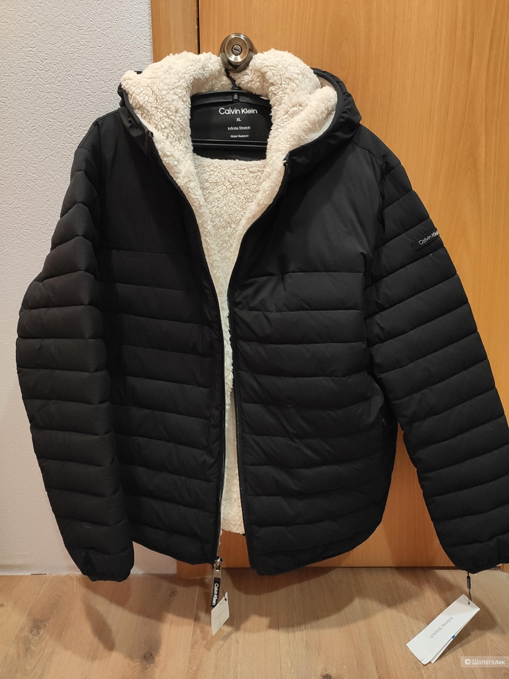 Calvin klein hooded down jacket black best sale