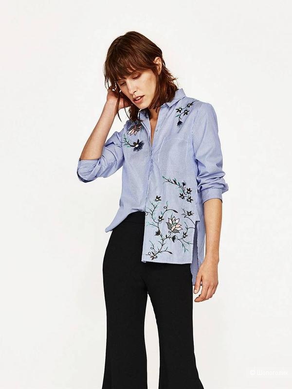 Zara рубашка блузка в полоску с вышивкой р. S