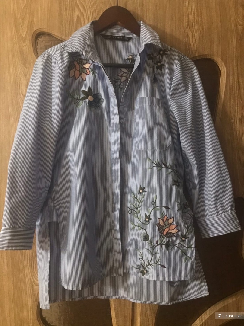 Zara рубашка блузка в полоску с вышивкой р. S