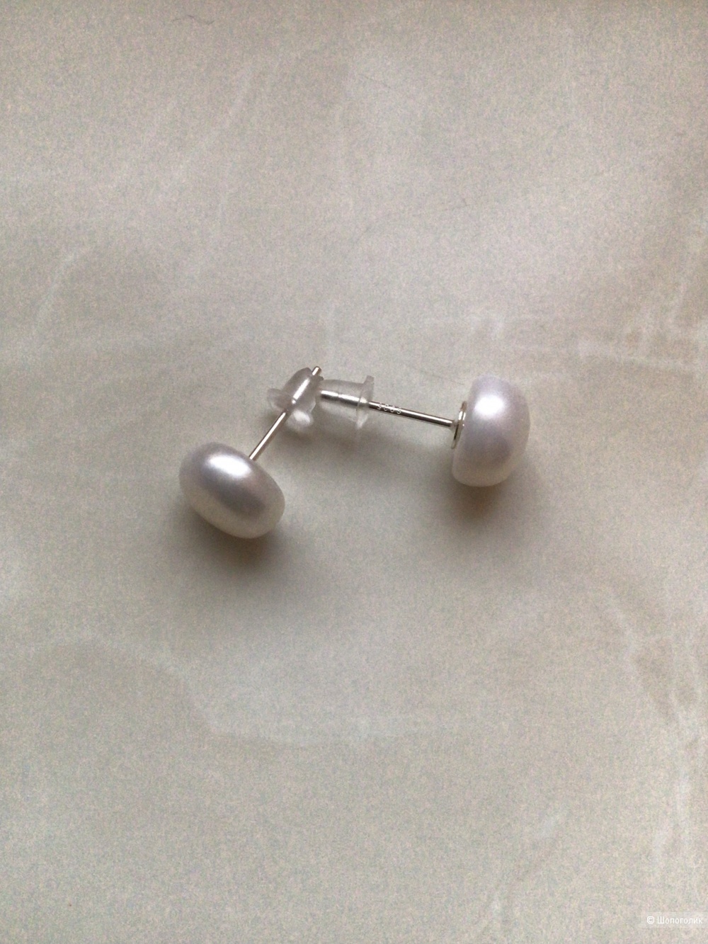 Серебряные серьги с натуральным жемчугом, 8 мм