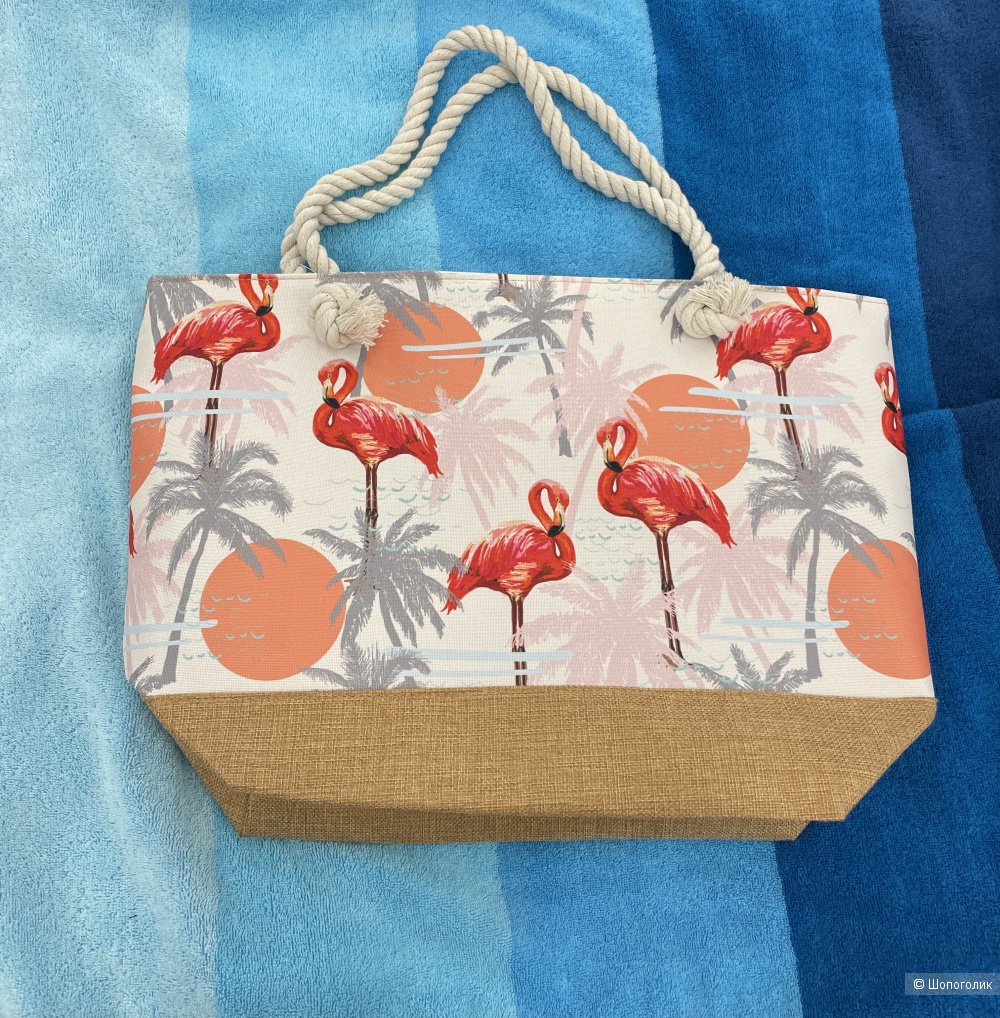 Сумка пляжная Flamingo raffia, one size
