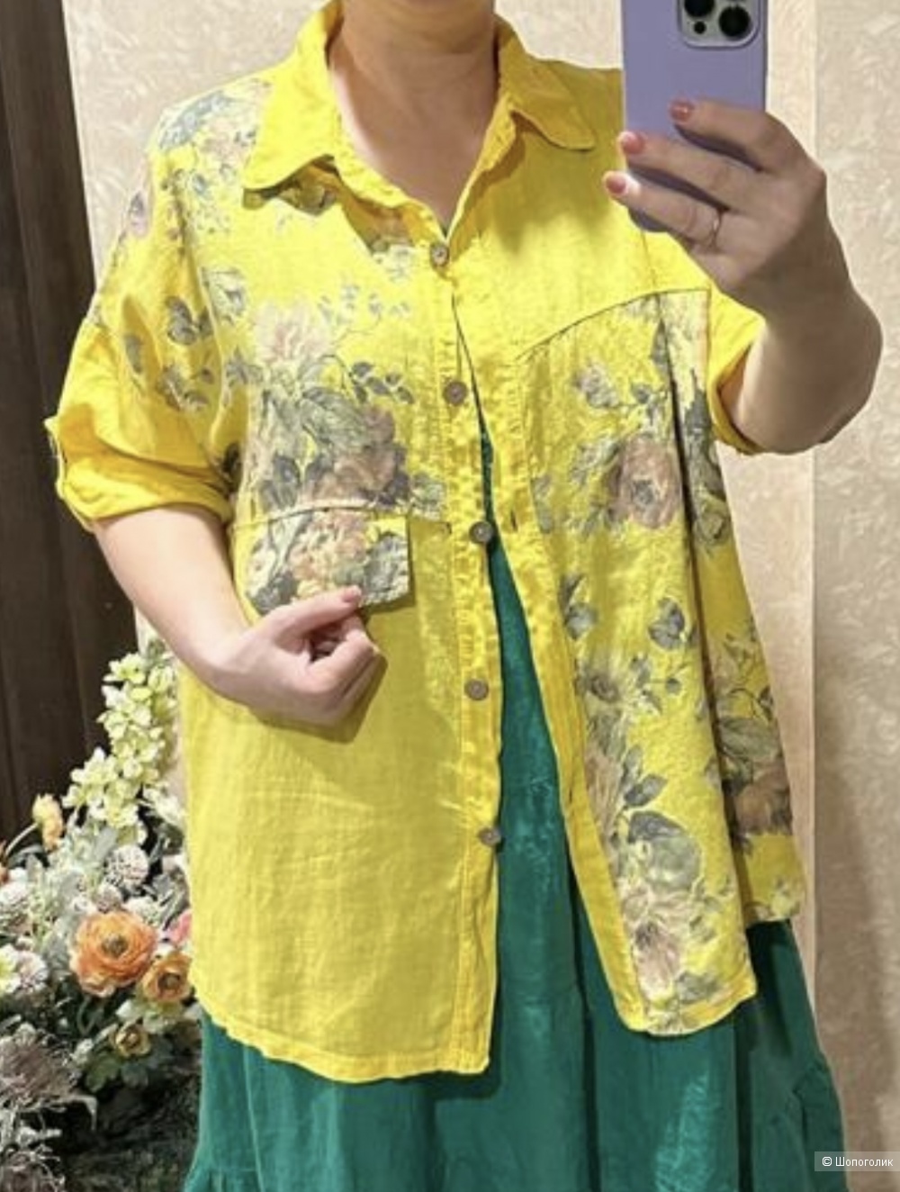 Пиджак рубашка лен Puro Lino flowers, 50-58
