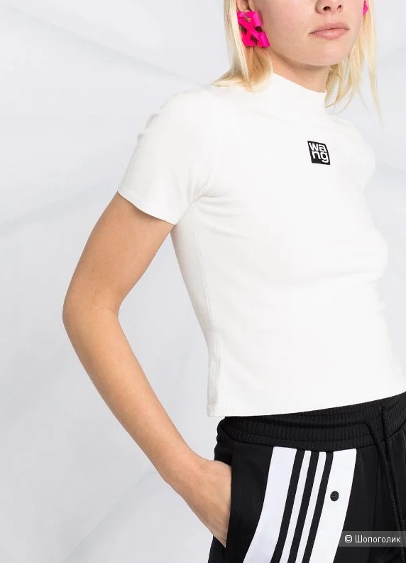 Топ Alexander Wang Logo Patch Stretch Jersey T-shirt  - м