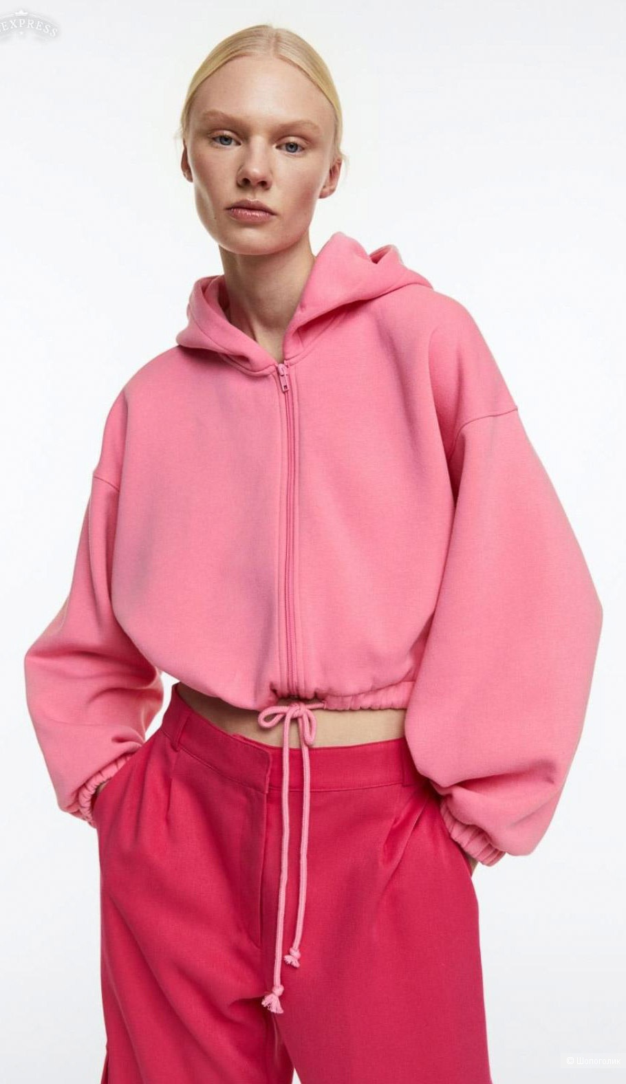 Короткая толстовка худи H&M оверсайз на молнии, L