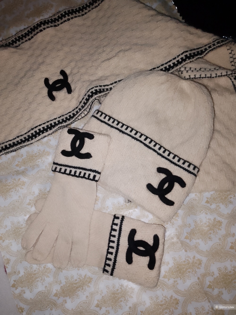Комплект шапка+шарф+перчатки Chanel