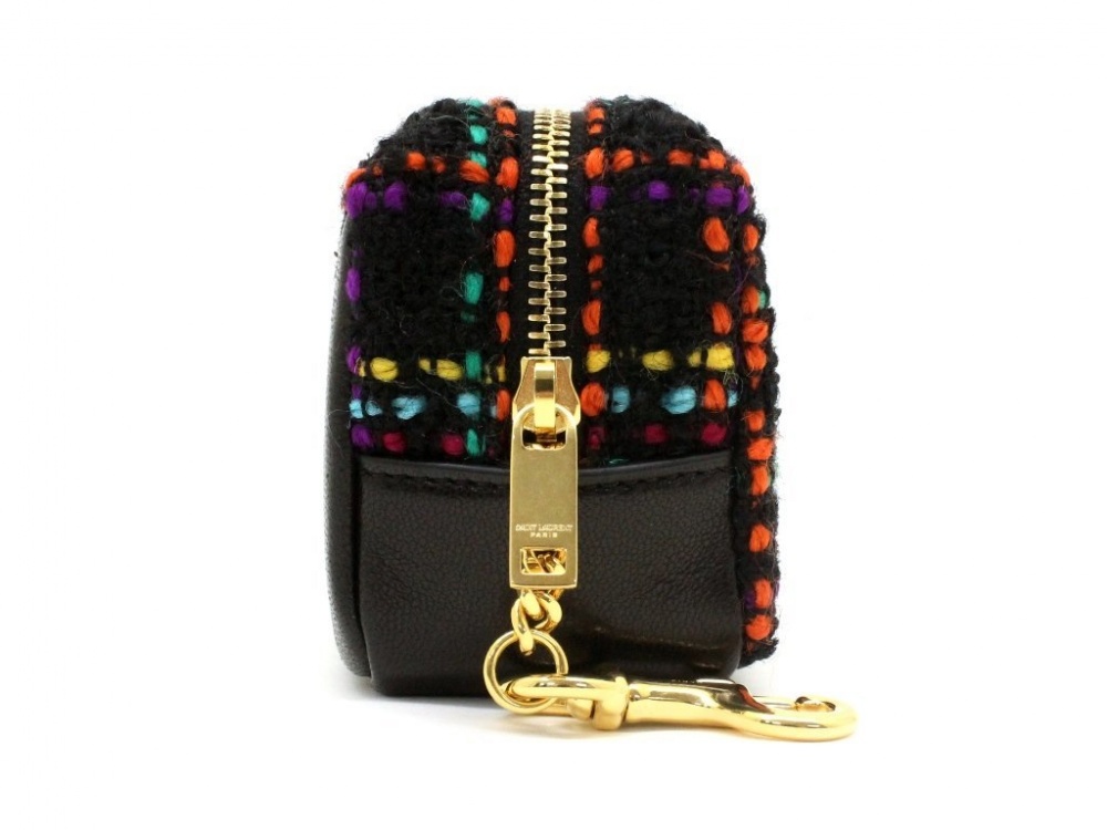 Сумочка-подвеска  Saint Laurent Jamie Bouclé Tweed And Leather Cube Charm. Оригинал