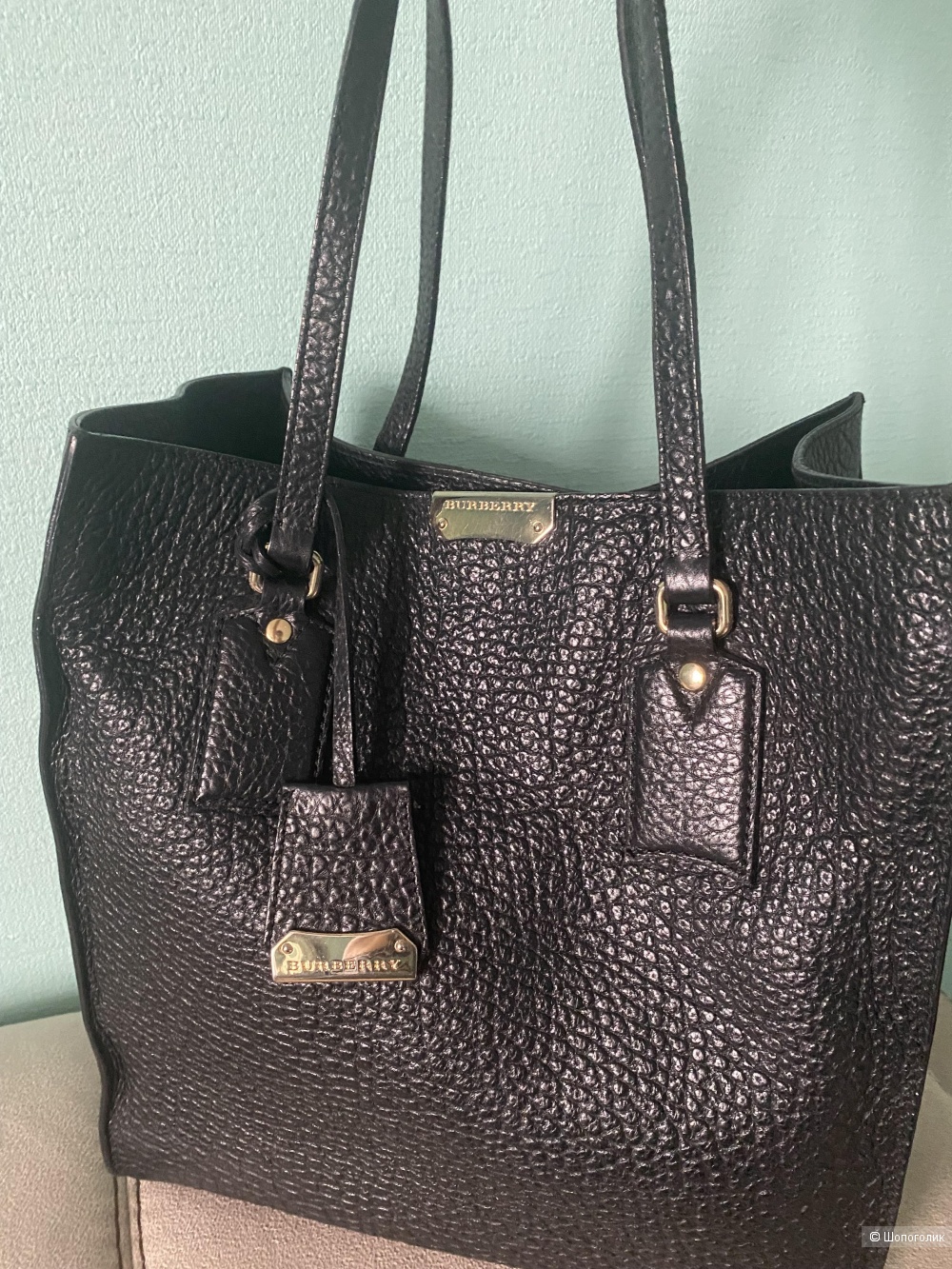 Сумка Burberry Black Grain Leather Woodbury Tote