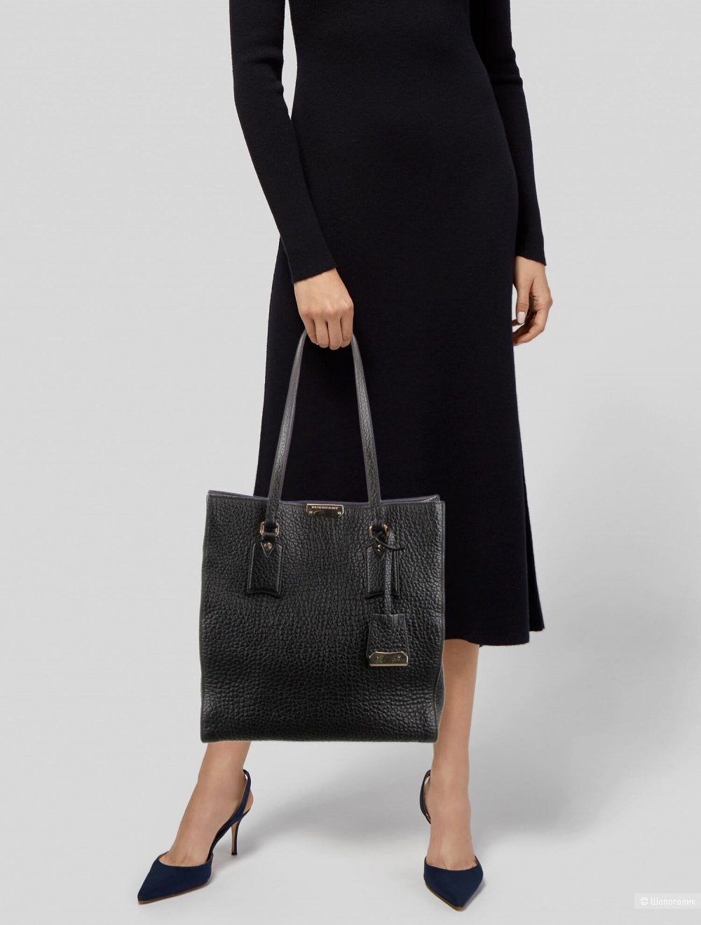 Сумка Burberry Black Grain Leather Woodbury Tote